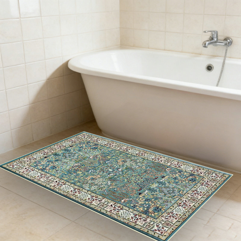 Area Rugs Washable Non-Slip, Floral Vintage Distress Print Pattern Medallion Carpet for Living Room Bedroom Dining Room, Teal Green Lake Blue Turquoise
