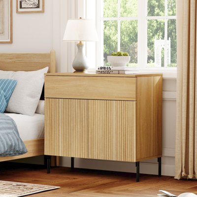Union Rustic Modern Minimalist Nightstand,31.5" Wood End Table,Reeded Design Bedside Table For Bedroom, Living Room,Entryway
