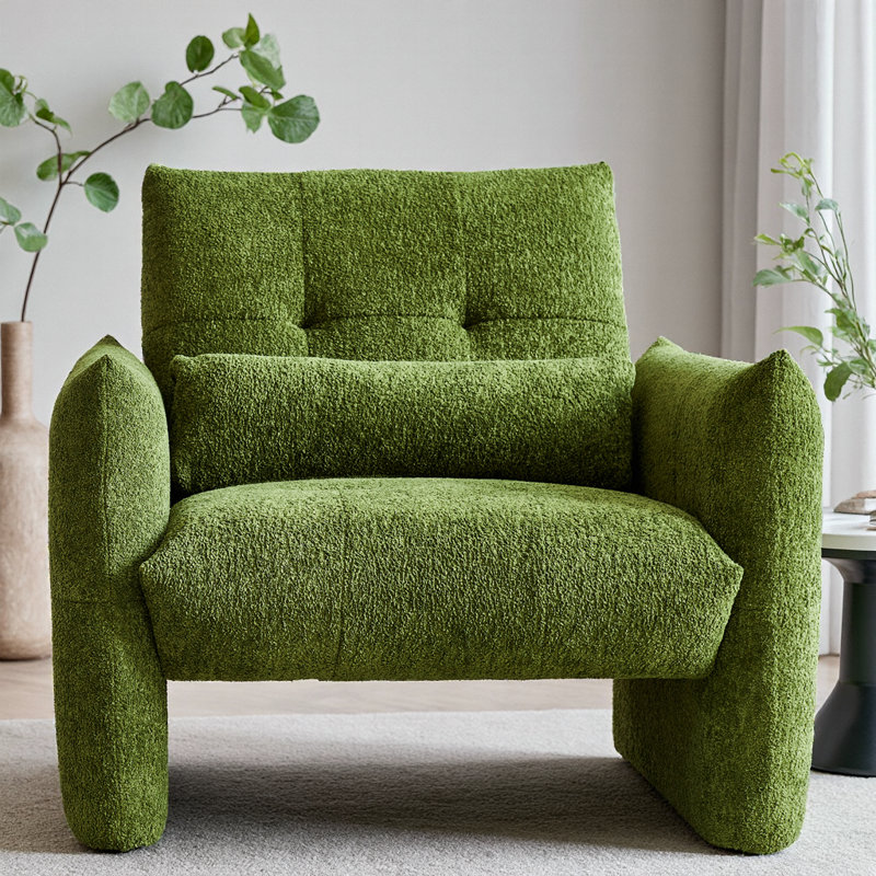 Fauteuil d'appoint luxueux luxueux en velours capitonné avec coussin lombaire moelleux, Vert