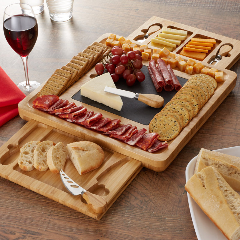 Bamboo Cheese Board Set with Slate Plate and Snack Trays