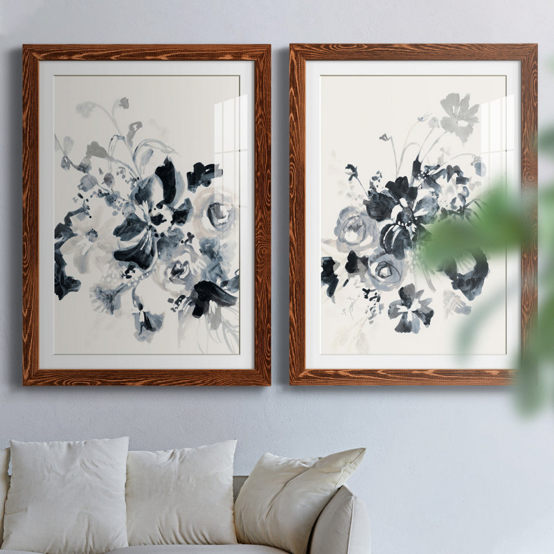 «Floral Entanglement I», ensemble de 2 reproductions d'art sur papier encadrées, Papier avec cadre érable