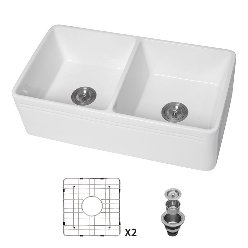 Dionn 33'' L Double Bowl Ceramic Kitchen Sink