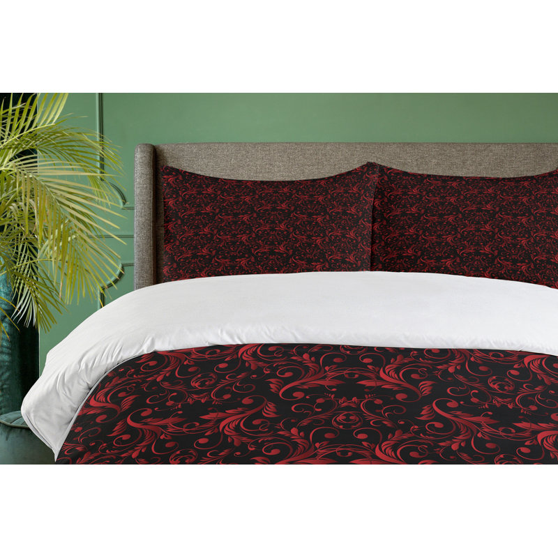 Victorian Black and Red Floral Queen Duvet Cover Set