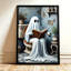 Fantôme d'Halloween lisant un livre sur les toilettes, tableau sur toile encadré, cadre marron, 61 x 91 cm-1240355711-1240355709