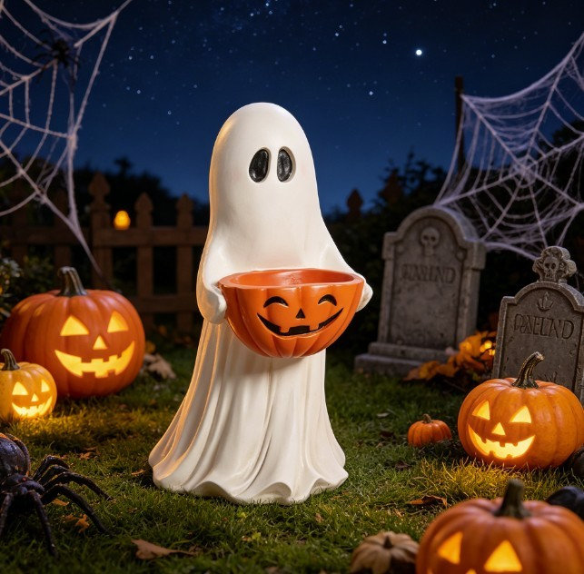 Figurine fantôme d'extérieur 11,8 pouces avec citrouille et bonbon citrouille Halloween
