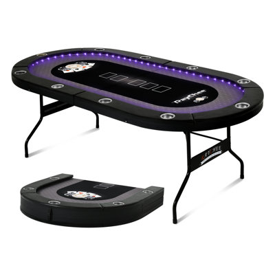 RayChee 84'' 10-Player LED Poker Table Foldable, Texas Holdem Table w/Inlaid LED Light, 2 USB & 2 Type-c Ports
