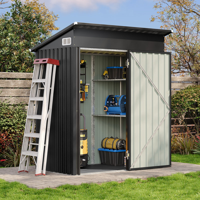 5 ft. W x 3 ft. D Galvanized Steel Metal Storage Shed with Shelves&Lockable Door