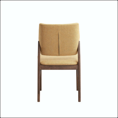 Yellow Fabric Side Chair with Walnut Finish and Padded Seat & Back