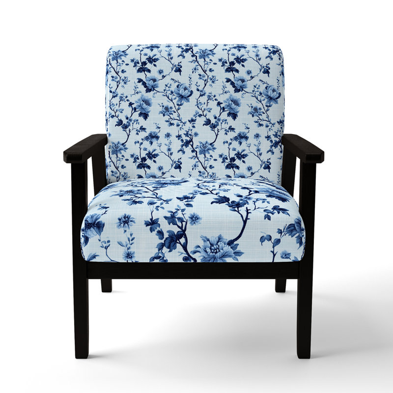 Chaise d'appoint Coastal - Fauteuil Blue Toile, Accoudoirs carrés noirs