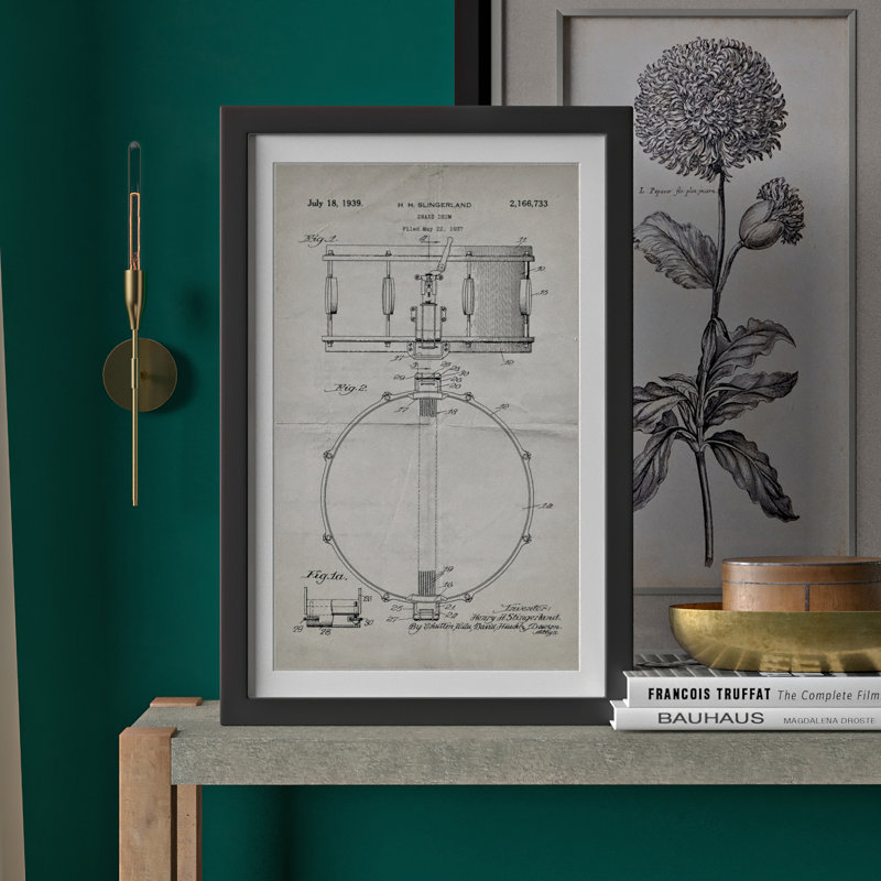 « anse tambour 1939 old paper », reproduction d’impression encadrée, H 18 po x l 12 po x P 1,5 po