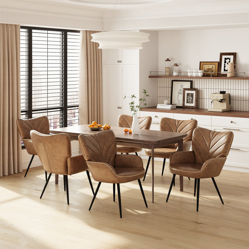 Chaise d'appoint de salle à manger rembourrée avec pieds en métal Modren, Brun