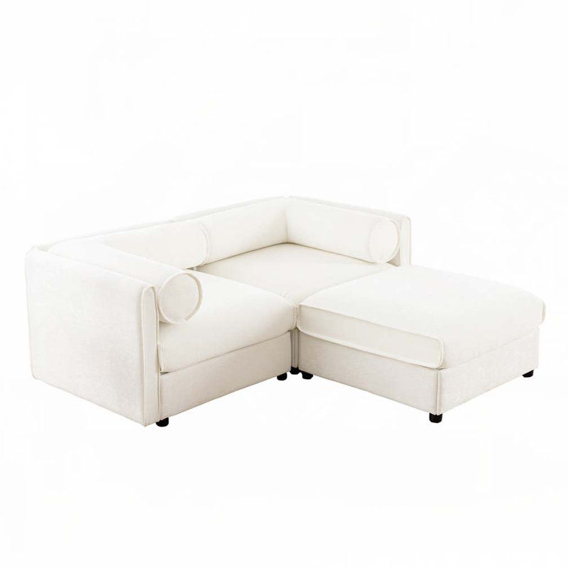 Canapé en chenille avec repose-pieds en tissu, H 27,9 po x l 75,5 po x P 37,4 po, 2, Blanc