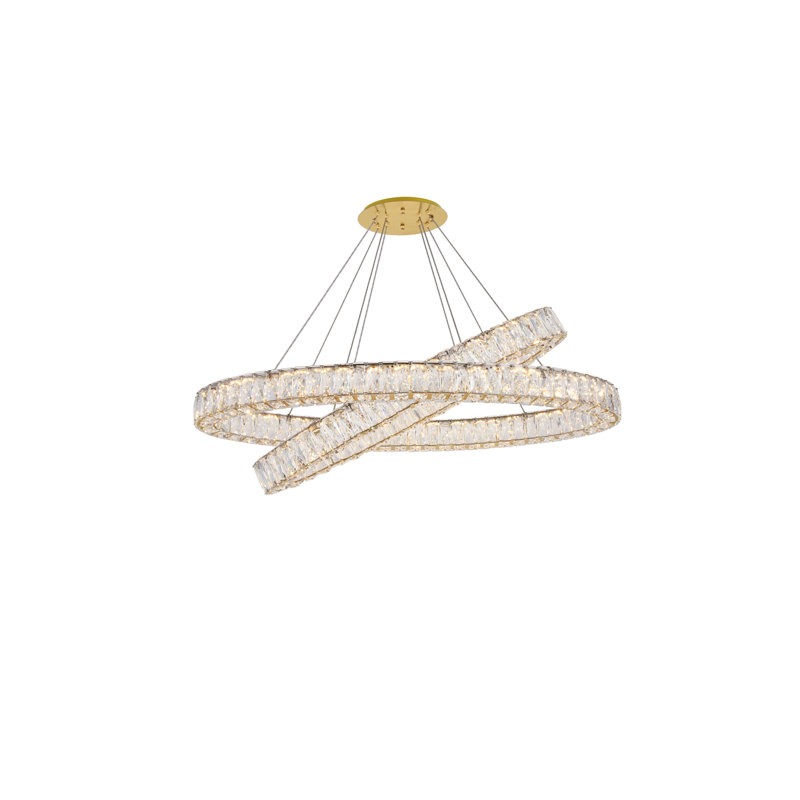 Steveson 2-Light Crystal Oval LED Chandelier, Gold, 11" H x 40" W x 18.1" D