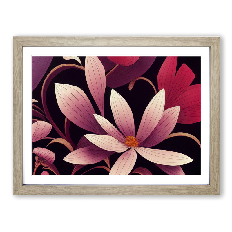 Distinguished Flowers - Single Picture Frame Painting, 46cm H x 64cm W x 2cm D, Oak