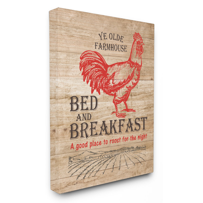 Bed And Breakfast Red Rooster par Lettered and lined - cadre photo, art textuel, H 20 po x l 16 po, Toile tendue