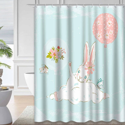 Rideau de douche mignon à motif de lapins avec 12 crochets