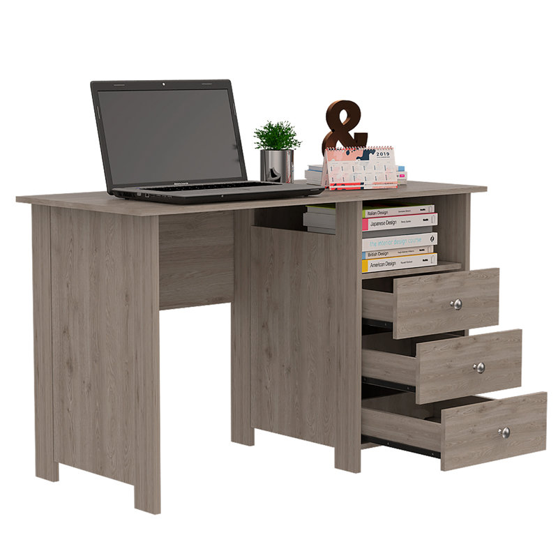 Bureau d'écriture Bianco, trois tiroirs, une tablette, H 29,5 po x l 47,2 po x P 41,7 po