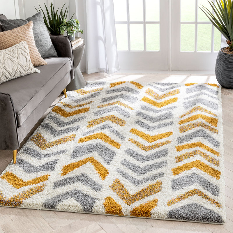 Arden Power Loom Yellow/Grey Rug, Rectangle 160 x 220cm