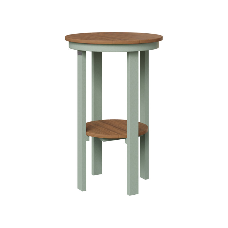 Outdoor Round Side Table, Seafoam, 32" H x 21.5" W x 21.5" D, Antique Mahogany