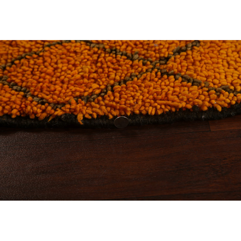 Tapis orange noué à la main de conception unique 3 pi 6 po x 7 pi 1 po