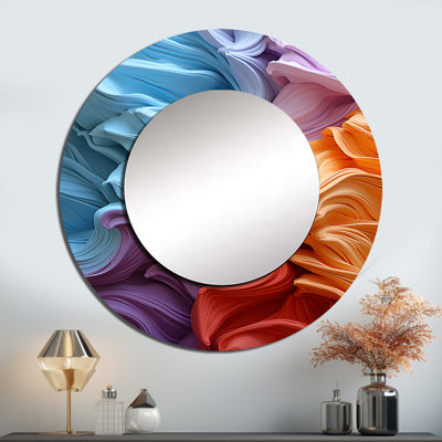 Tissu arc-en-ciel résidu - miroir décoratif de formes abstraites, grand miroir mural rond moderne, impression d'art en métal