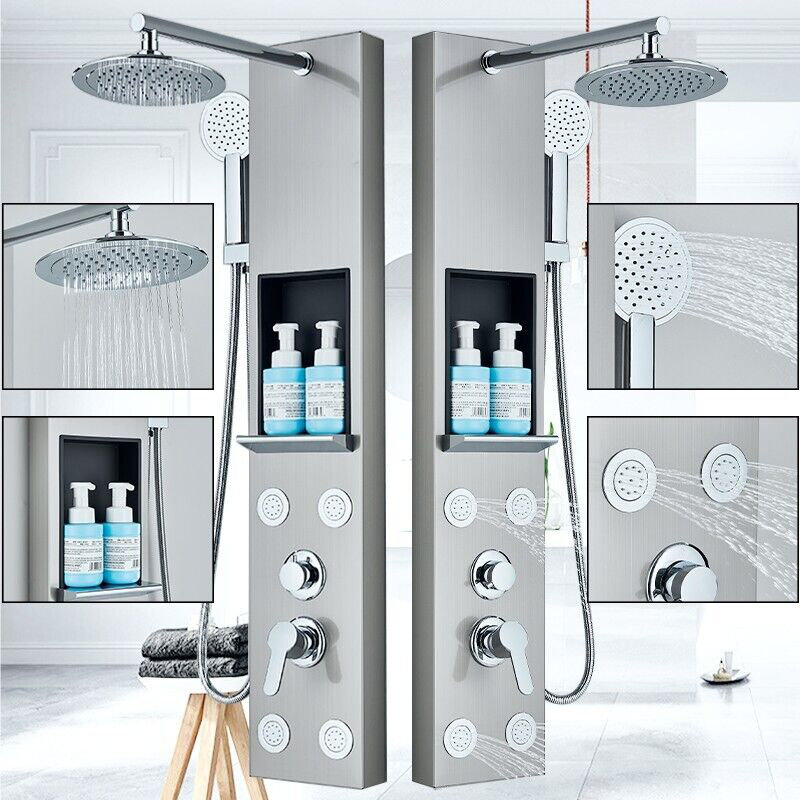 Stainless steel Shower Panel Column Tower Rainfall Massage Jets System Mixer Tap