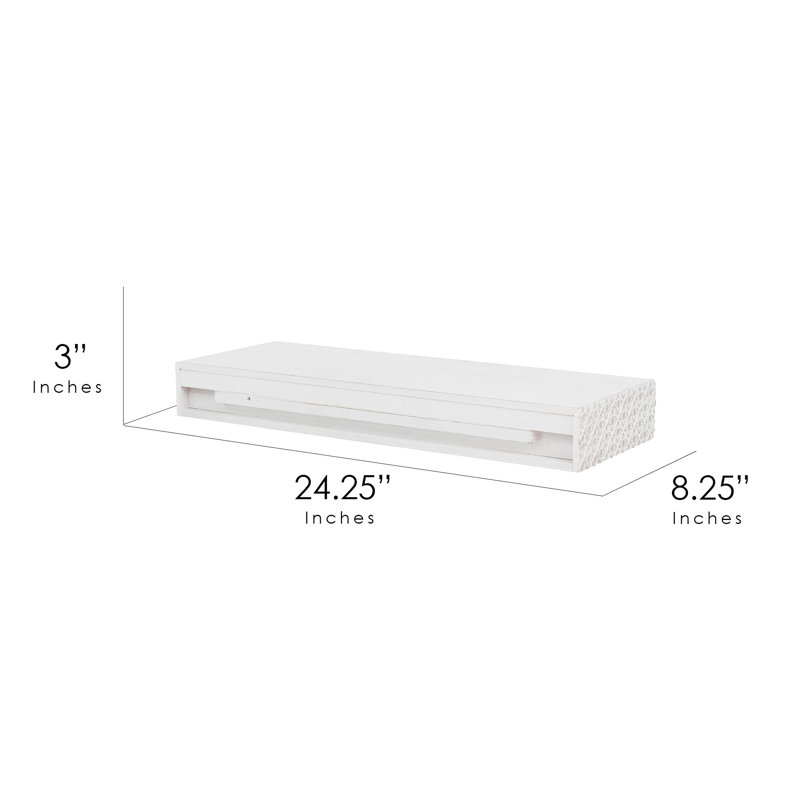 Bucholz Floating Shelf, White, 3" H x 24.25" W x 8.25" D