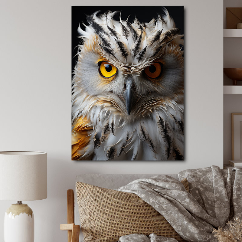 Hibou gris animal monochrome - imprimé, Toile tendue, H 32 po x l 16 po x P 1 po