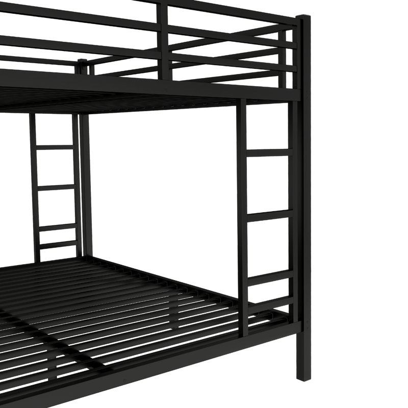 Lit superposé en métal au-dessus d'un très grand lit en métal noir. Convient aux adolescents et aux adultes. Espace pratique. Bruit - au repos. Construire. Pas de sommier tapissier. Sous le rangement. 2 échelles latérales. Protégé