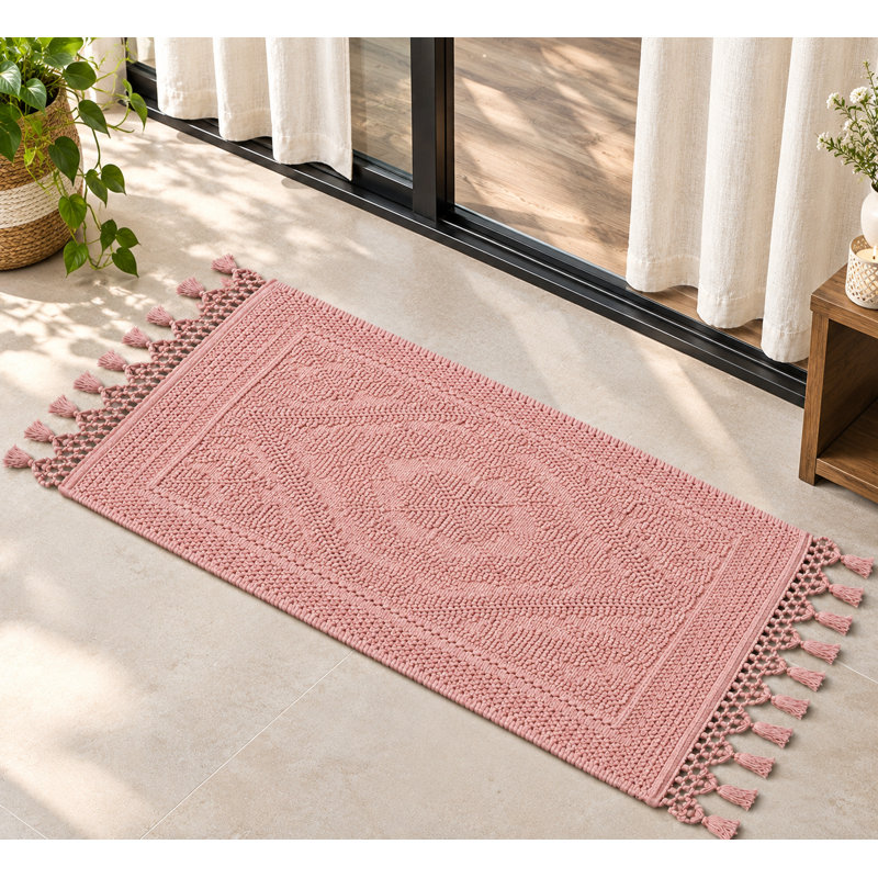 Tapis de bain Savi Home en coton jacquard texturé, Single- 38" L x 20" W, Sky Blue