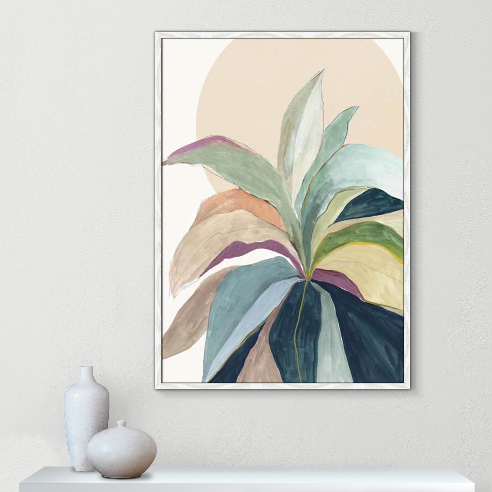 Sunny Bright Leaves II by Asia Jensen, 41.5" H x 29.5" W x 0.75" D, White Slim Unmatted Picture Framed