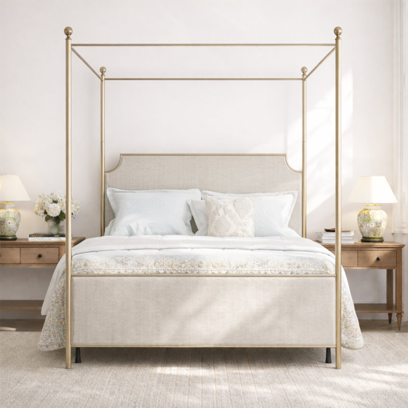 Olague Low Profile Canopy Bed, Champagne/Ivory, King