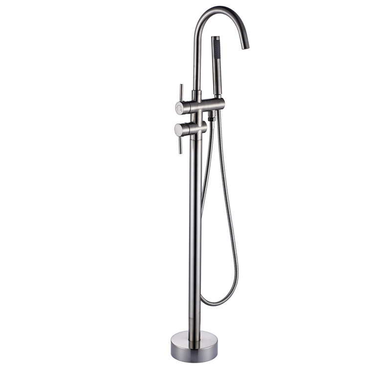 Robinet de baignoire à fixation au sol avec douche à main Antique, Nickel brossé