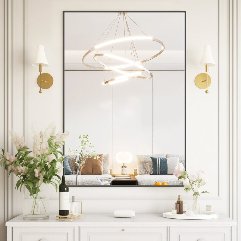 Sieana Rectangular Aluminum Accent Mirror, Black, 40" x 28"