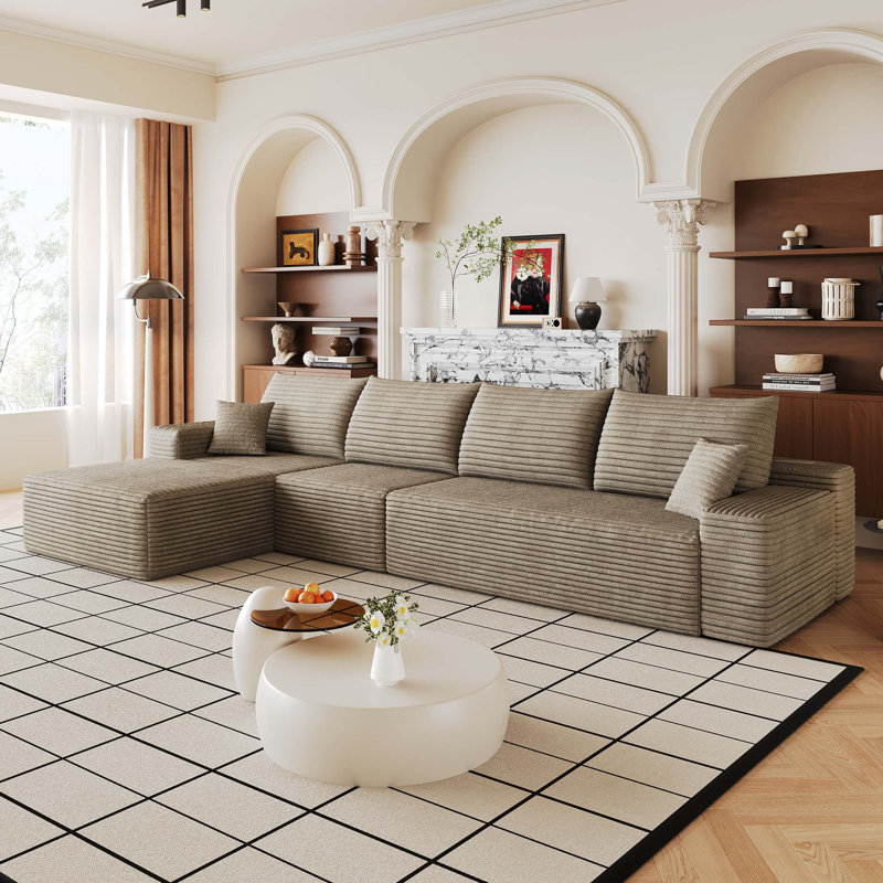 Canapé modulaire Cloud avec méridienne modulaire en L et sièges en velours côtelé moelleux sans assemblage