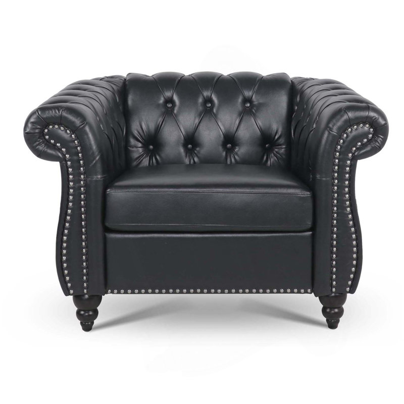 Luxueux fauteuil d'appoint en similicuir avec des pieds robustes en bouleau et un design élégant pour le confort et le style