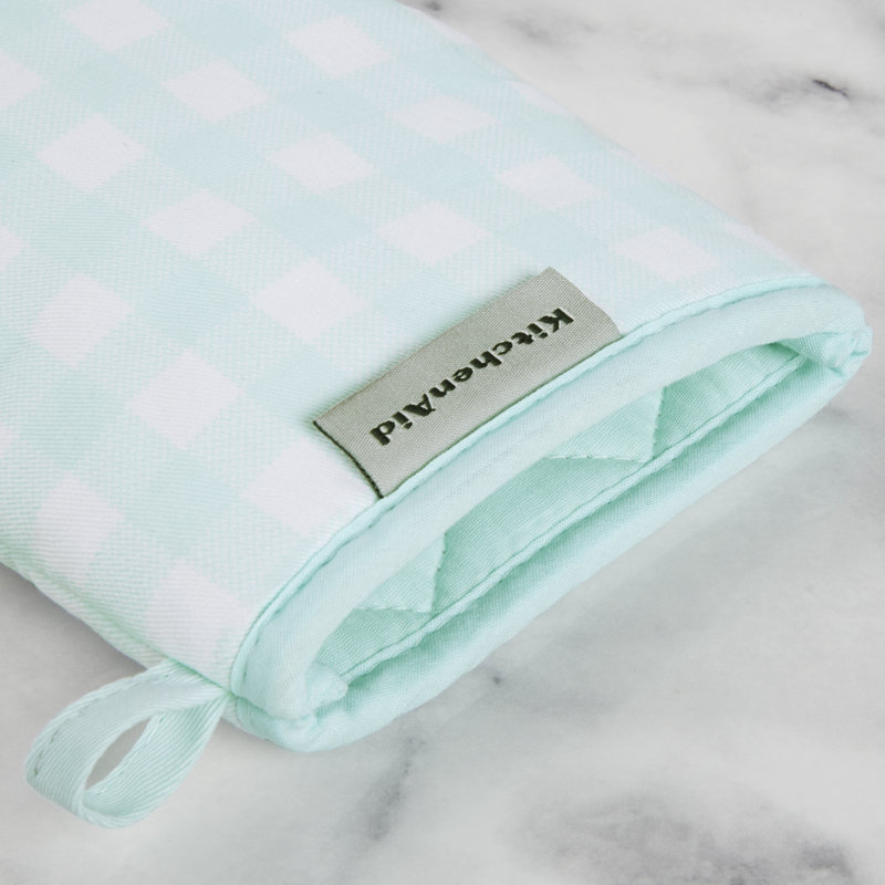 Light Blue Gingham Mini Oven Mitt Set with Silicone Grip