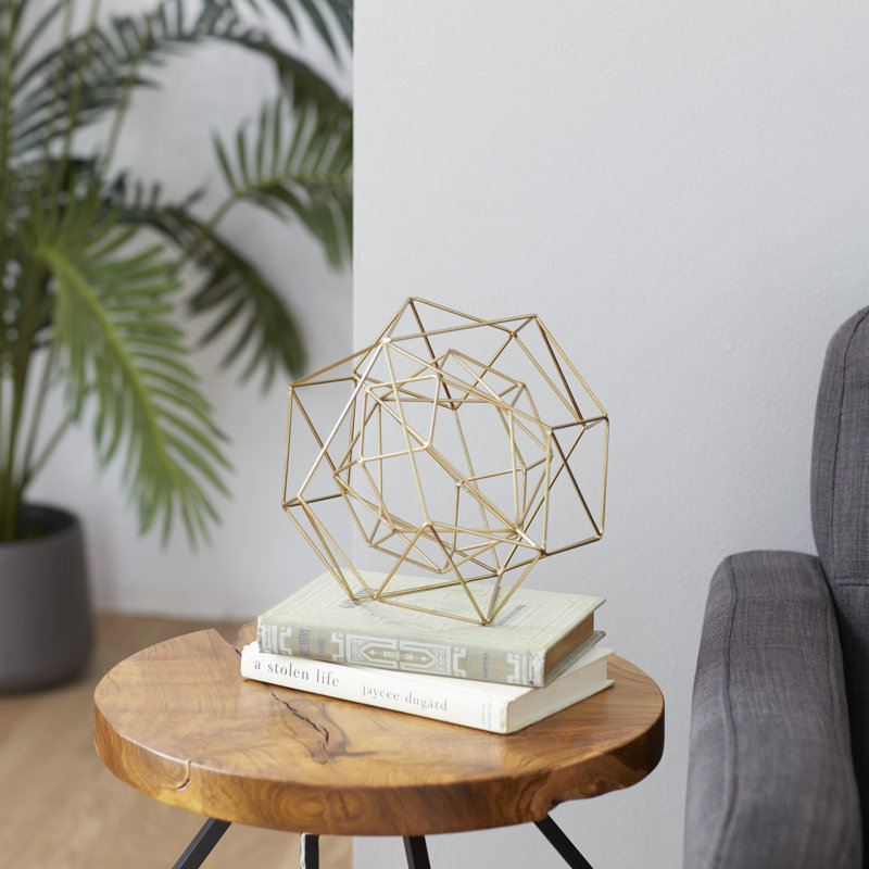 Ensemble de 2 sculptures sphères en fil métallique, H 8,3 po x l 8,65 po x P 8,35 po, Or