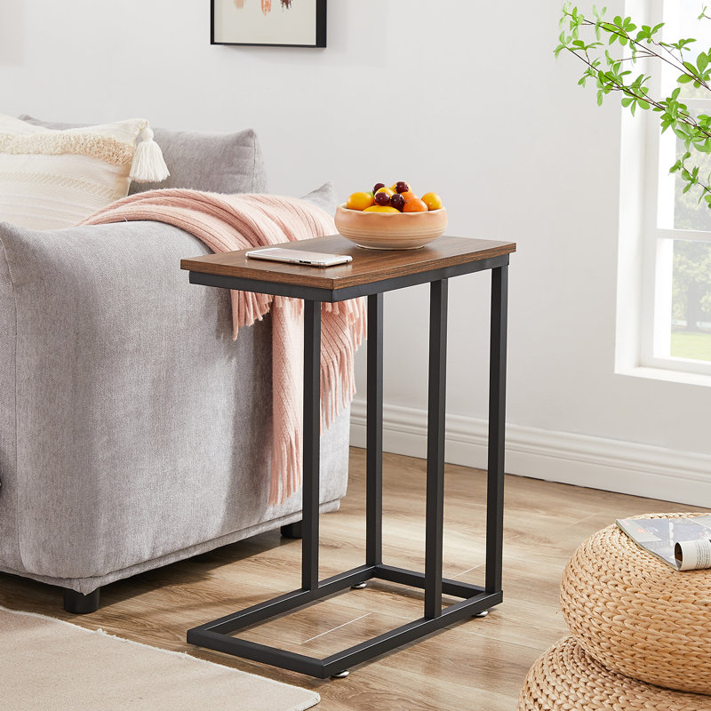Camillie C Shaped End Table TV Tray Set, Brown Top/Black Base
