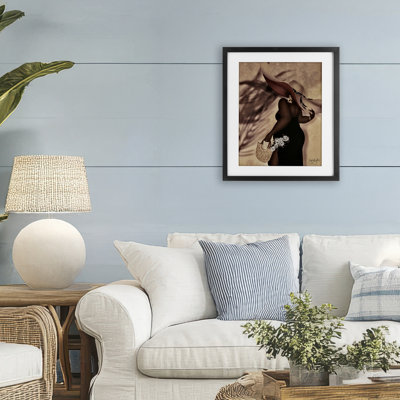 Stylish Woman with Sun Hat Framed Print Under Glass, design by Sierra Siler