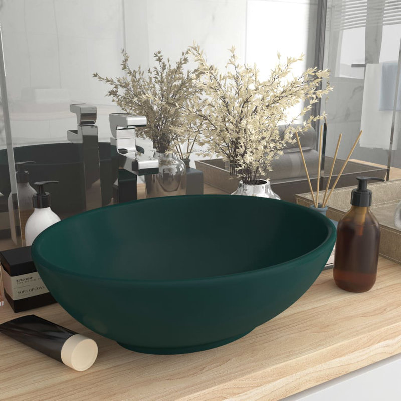 Belfry Bathroom Gline 400mm L x 330mm W Ceramic Oval Sink, Dark Green