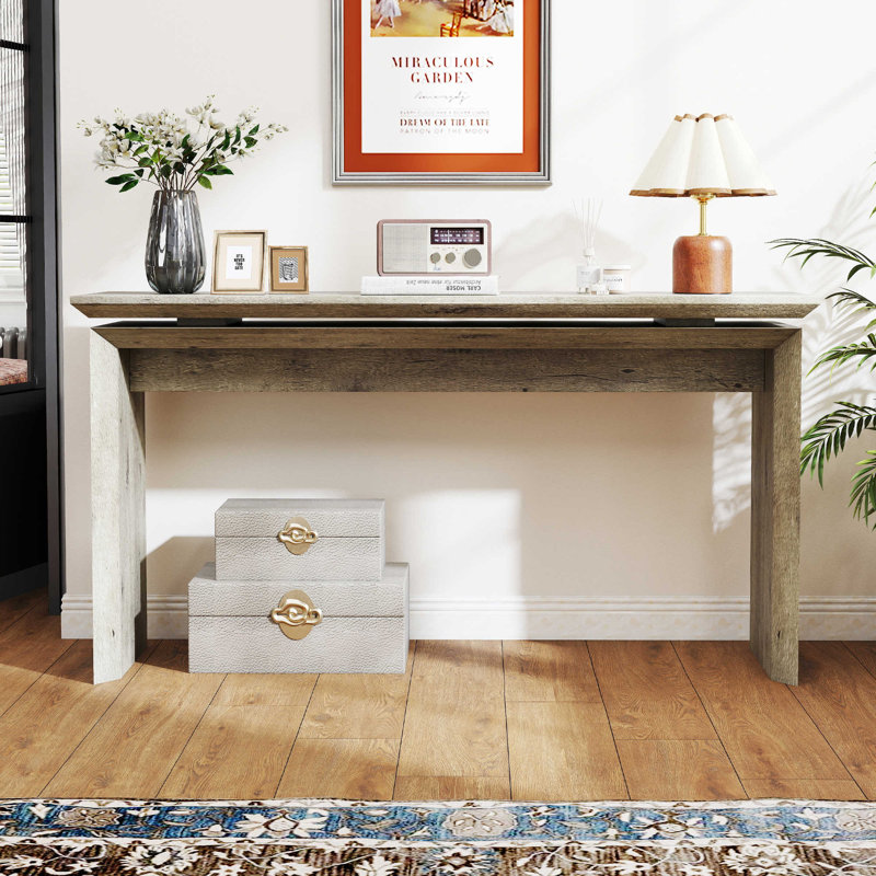 58 Inch Wide Rectangular Console Table, Farmhouse Hallway Entryway Table