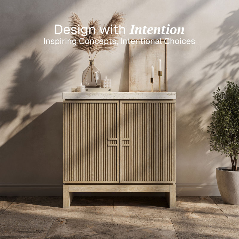 2 Door Sideboard Buffet Cabinet, Travertine Greige
