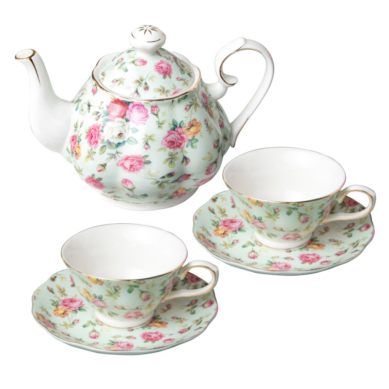 Service à thé en porcelaine 5 pièces Grace Teaware Blue Cottage Rose Chintz