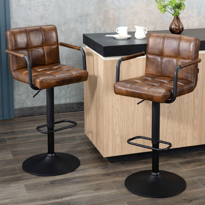 Penacook Swivel Adjustable Height Bar Stool, Light Brown, Black