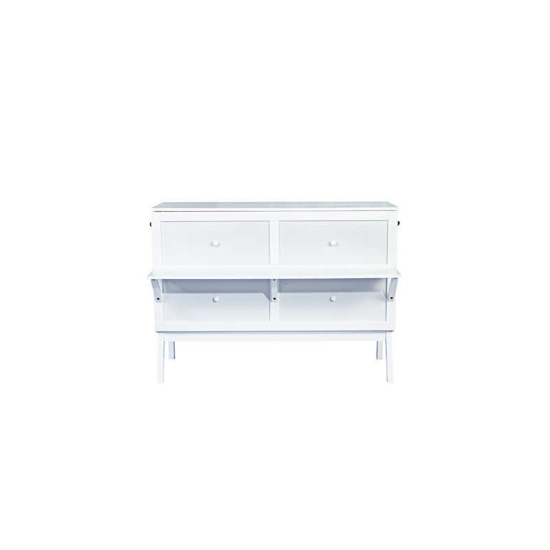 Lit escamotable avec port USB et tablettes amovibles de chaque côté, Double, Blanc