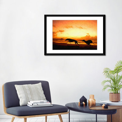 Karlskrona Greyhounds On Beach at Sunset by Michael Tompsett - Print
