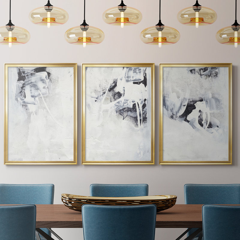 Fire and Ice I - Toile tendue avec châssis sur mesure - 3 pièces, 30" H x 63" W, Doré