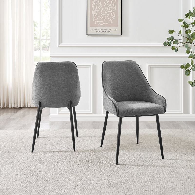 Ophelia Luxury Fabric Upholstered Dining Chair with Metal Legs, Grey