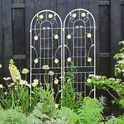 4 Pack Metal Garden Trellis - Rustproof Outdoor Plant Supports With Floral Design For Climbing Vines & Flowers